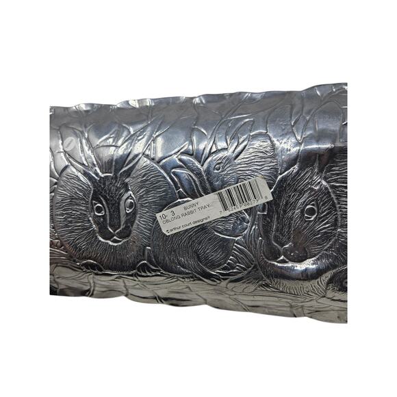 Vintage 90s Arthur Court 19x6 Silver Long Bunny Rabbit Easter Platter Spring - Picture 2 of 4